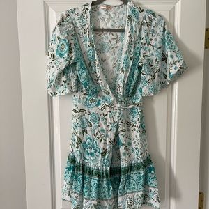 Blue Floral Vneck Tie Around dress